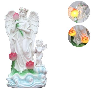 China Europe Angel Garden Statue Solar Garden Lotus Figurine Outdoor Decor with Warm White Light Resin Angel Garden Sculpture for sale