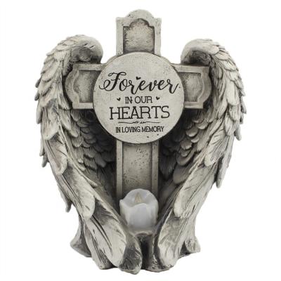 China Europe Angel Wings Heaven Cross Memorial Solar Light Resin Open Garden Angel Wings Cross Memorial Ornaments Sculpture for sale