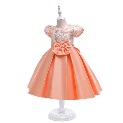 China Washable New girls dresses in big children long satin embroidered princess dress for sale