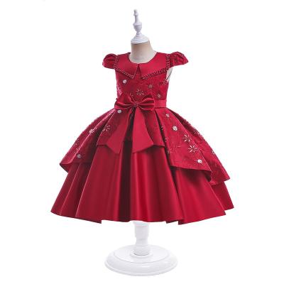 China Washable Princess Dresses Wholesale Elegant   Fashion Kids Dress  Fancy Jacquard Solid Color Performance Skirt Bridesmaid Dresses for sale