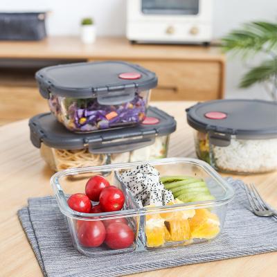 China Bento Microwavable 2 , 3 Compartment Glass Microwave Salad Lunch Box With Divide for sale