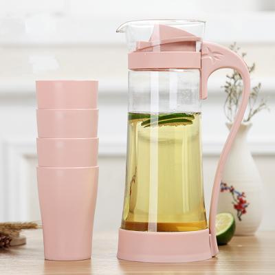 China Viable Heat Resistant Milk Juice Hot Cold Water Cups Plastic Pitcher Set Glass Jug With Infuser Lid for sale