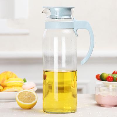 China Drinking Water Milk Juice Wheat Viable Heat Resistant Fiber Glassware 0.8L/1.1L/1.4L Hot And Cold Jug With Lid Glass Pitcher for sale