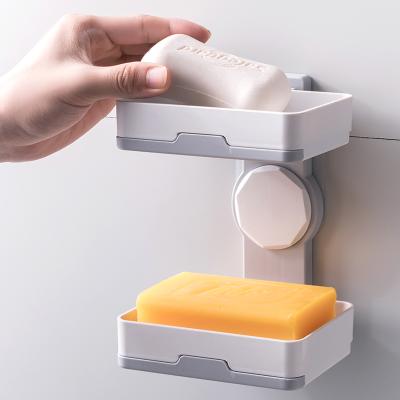 China Wall Mounted Wall Mounted Double Layer Sponge Drain Rack Dish Plastic Soap Holder for sale