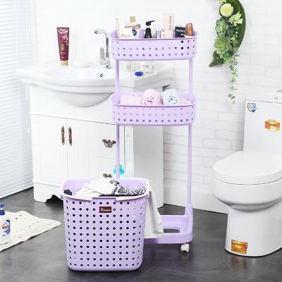 China Multi Purpose 3 Layers Plastic Dirty Laundry Basket Storage Clothes Bathroom Sundries Organizer With Wheels for sale