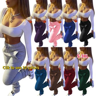 China Wholesale Autumn Breathable Streetwear Plus Women's Joggers Stacked Joggers Drawstring Sweatpants High Waist Drawstring Yoga Pants for sale