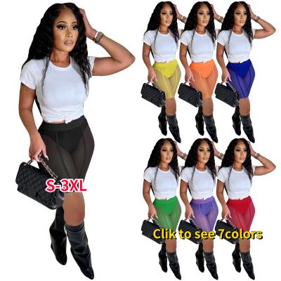 China Wholesale Custom Mesh Breathable Summer High Waist Womens Sexy Shorts Pants Women See Through Tights Sheer Blank Mesh Gaiters Pant Panties for sale