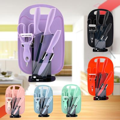 China Viable Colorful 7-Piece Knife Set Kitchen Wheat Straw Kitchen Knife Sets With Chopper Stainless Steel Knife Set For Gift for sale