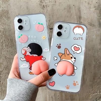 China Slimoro Shockproof Cute Corgi Pinchable Soft Phone Case Decompression For iPhone 12 Case 3D Stretch Donkey Soft Silicone Case For iPhone for sale