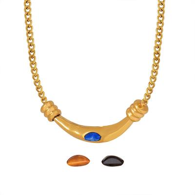 China CLASSIC Wholesale Minimalist Stainless Steel Necklace 18k Gold Plated Colorful Gemstones Pendant Necklace For Women for sale