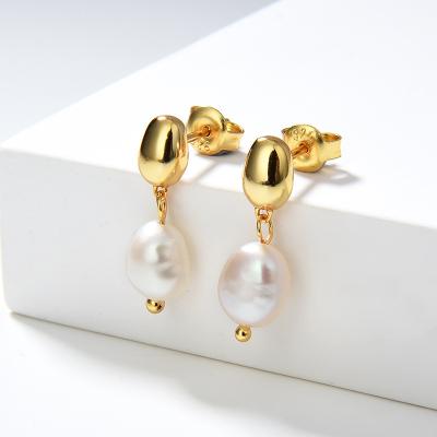 China Other 925 Sterling Silver Gold Earring Studs Drop Dangle Earrings Irregular Baroque Freshwater Pearl Hanging Earrings For Women for sale