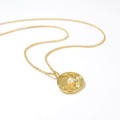 China CLASSIC Handmade 18K Gold Plated 925 Sterling Silver Fine Jewelry Summer Beach By The Sea Coin Shell Necklace Women for sale