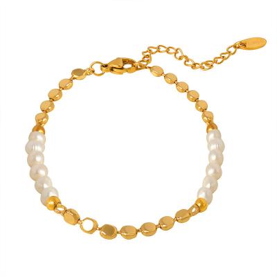 China Wholesale Custom Punk Fashion Jewelry 18K Brass Gold Plated Copper Bead Splicing Baroque Freshwater Pearl Beaded Bracelet For Women for sale