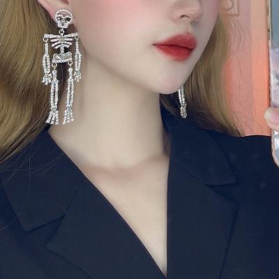 China /Sporty Casual Personality Exaggerated Punk Skull Completely Skeleton Retro Diamond Earrings Halloween Earrings Nightclub Tide Ladies Earrings for sale