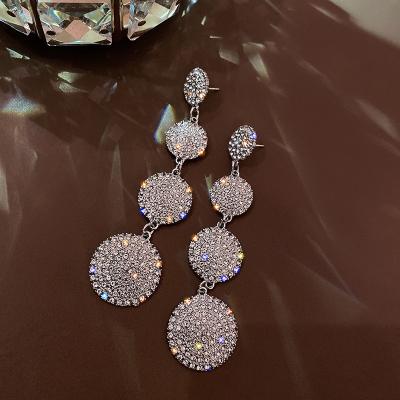 China Fashion Jewelry Design Full Circle Geometric Casual/Sporty Rhinestone Female Long Dangle Earrings for sale