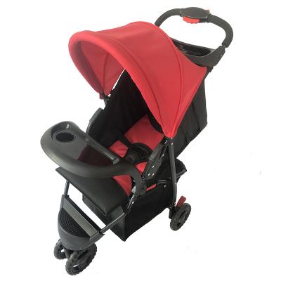 China Hot Selling Portable Easy Folding Baby Stroller Classic Red Black Match Colors Eva Handle Cover Bassinet Smooth Tricycle Baby Stroller for sale