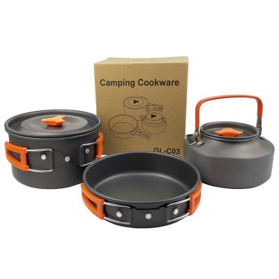 China Outdoor Activities Factory Wholesale Price Stainless Portable Camping Cookware Set Outdoor 2-3 Person Pot Cover for sale