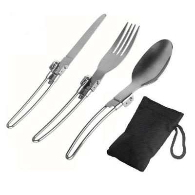 China Outdoor Activities Outdoor Activities Stainless Steel Picnic Tableware Folding Cutlery Knife Fork Spoon Set Of Three Pieces for sale