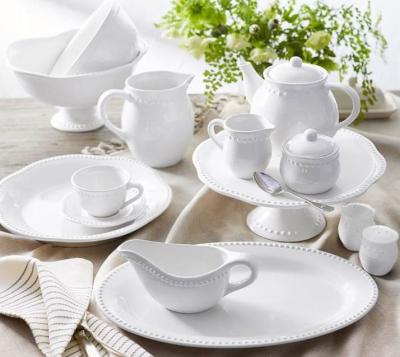 China White Embossed Type BSCI Factory Disposable Porcelain Dolomite Dinnerware Set Ceramic Dinnerware Set Dinnerware Set for sale