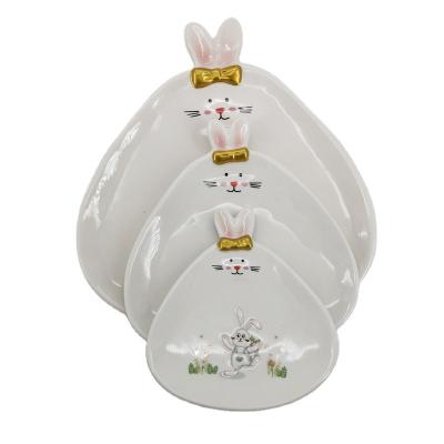 China Viable Designs Ceramic Round Square Dish Rabbit Easter Salad Cake Cake Ramekins Irregular Dinnerware Dish for sale