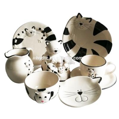 China Sustainable Cat Shaped Porcelain Ceramic Bowls Dishes Spoons Type Dinnerware Pots Dinnerware Sets for sale