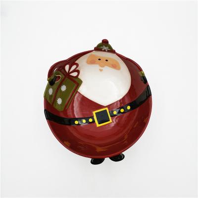 China Sustainable Christmas Santa Design Ceramic Noodle Soup Salad Candy Rolls For Gift for sale