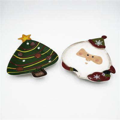 China Creative Christmas Santa Claus Dish Ceramic Christmas Tree Hand Painted Dish Viable For Candy Jewelry for sale