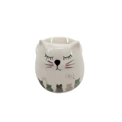 China Viable Custom Design Lovely Custom Shaped Animal Ceramic Cat Microwave Egg Cup Holder For Home for sale