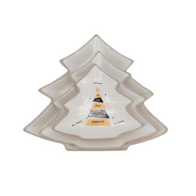 China Sustainable Creative Custom Christmas Tree Shape Dried Fruit Tray White Ceramic Gold Thin Layers for sale