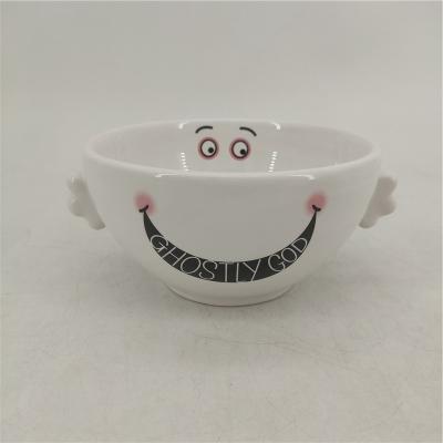 China Halloween Ghost Design Viable Ceramic Bowl For Kids Gift Decor Custom Home Kitchen Ceramic Bowls With Ears for sale