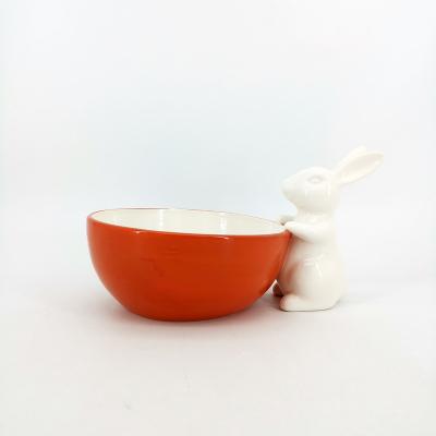 China Viable Creative Ceramic Relief Rabbit Carrot Stake Bowls Cereal Bowl Salad Dessert Bowl Home White Restaurant for sale