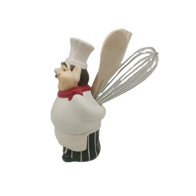 China Viable Handmade Figurine Decoration Ceramic Kitchen Utensil Holder Master Chef Set With Custom Logo For Gifts for sale