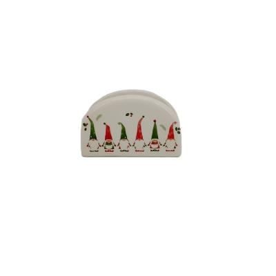 China Wholesale Custom Ceramic Christmas Dinner Round Half Napkin Holder Viable For Holidays for sale