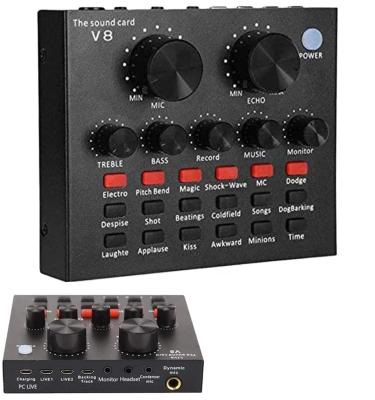 China Professional Recording Studio Equipment V8 Sound Card for Live Streaming, Live Sound Card Switcher with Effects, BT Voice Audio Mixer for Music Recording for sale