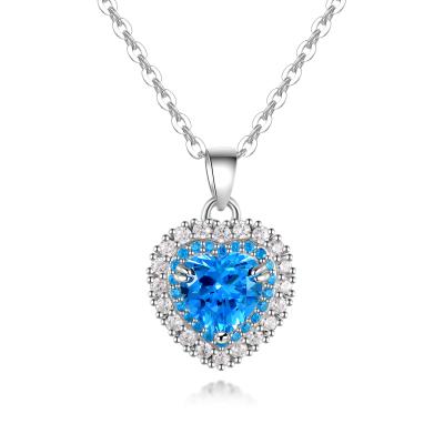 China Gorgeous Sea Blue Zircon Wholesale Price S925 Silver Necklace for sale