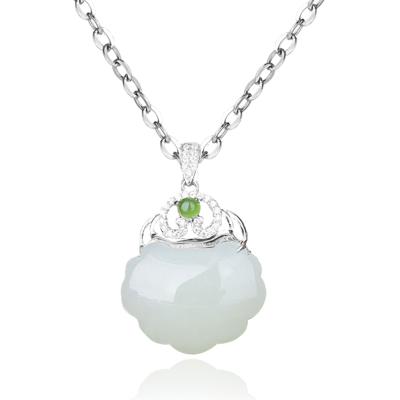 China Delicate Exquisite White Silver Jade S925 Ruyi Hetian Necklace for sale