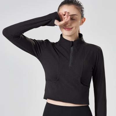 China Breathable Women Long Sleeve Zipper Cropped Half Crop Fitness Yoga Jacket Gym Wear Gym Clothing Women Top Jacket for sale