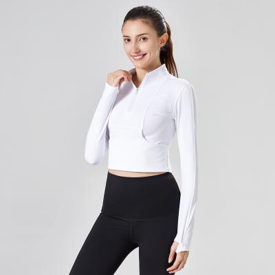 China Breathable Women Long Sleeve Crop Top Zipper Up Yoga Jacket Fitness Wear Gym Clothing Active Sports Jacket for sale