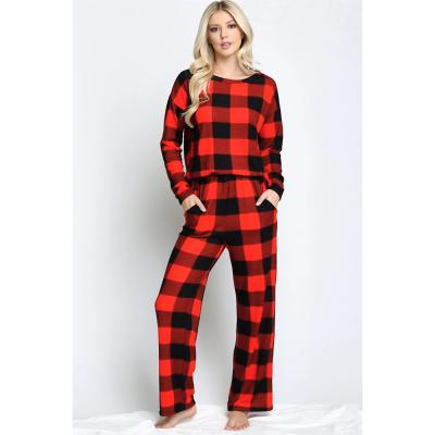 China New Arrival Comfortable Autumn Plaid Christmas Women Casual Sleep Wear Sets for sale