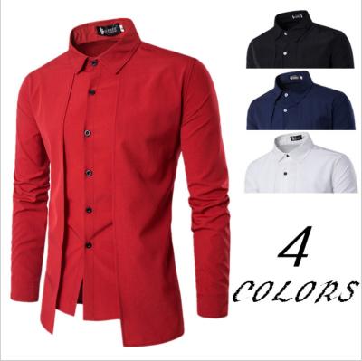 China Hot Selling 100%Cotton Custom Logo Stand Collar Anti-pilling Long Sleeves Mens Dress Shirts for sale