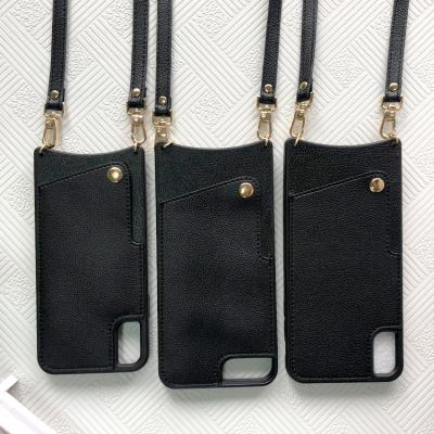 China Deachable Collar PU Leather TPU Case For iPhone 11 Pro Max Crossbody PU Strap Chain Card Holder Phone Case for sale