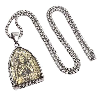 China Hot Vintage Jewelry Tibetan Religious Style Zodiac Amulet Amitabha Necklace Buddha Meditation China Stainless Steel Pendant Necklace for sale