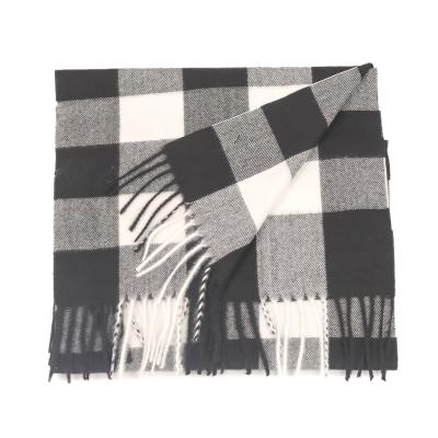 China Silky Feeling Yarn Dyed Winter Black Gray White Black Thick Cotton Plaid Grid Cloth Block Warm Muslim Muslim Scarf For Men With Long Fringes for sale