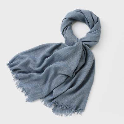 China Lengthen Pure Color Artificial Cotton Hemp Blend Thickening Solid Women Good Quality Breathe Freely Autumn Wraps Big Long Thin Beach Shawls for sale