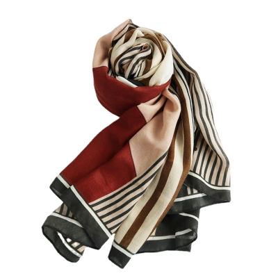 China Good Heat Preservation Support OEM Intermediate Quality No Good Printed Soft Ployester Wraps, Classic Stripe And Color Block Combination Of Scarves for sale