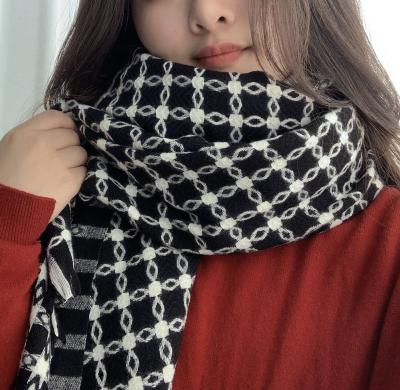 China 2021 Winter New Houndstooth Polyester Cashmere Scarf Ladies Korean Wild Sunscreen Tassel Tassel Dual Use Scarf for sale