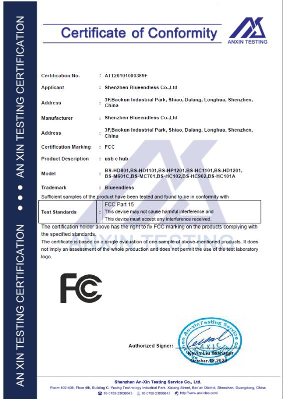 FCC - Shenzhen Blueendless Co., Ltd.