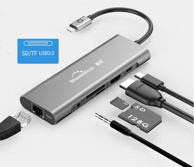 China Muilt function use with more latest convinents type-c 9in1 slim usb c hub hdtv hub (4K@30hz) usb c palladium multi function usb 3.0 hub ethernet hub for sale