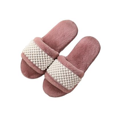 China New fashion trend fashion real rabbit flat open toes luxury custom-made women's slipper indoor bedroom lady's slipper for sale