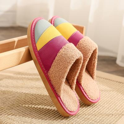 China 2022 Fashion Trend Design Winter Women Bedroom Home Ladies Warm Leather Bear Fluffy Fur Unique Rubber Slipper for sale